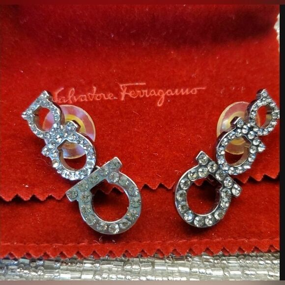 FERRAGAMO 3-Tier Crystal Earrings - Picture 2 of 2